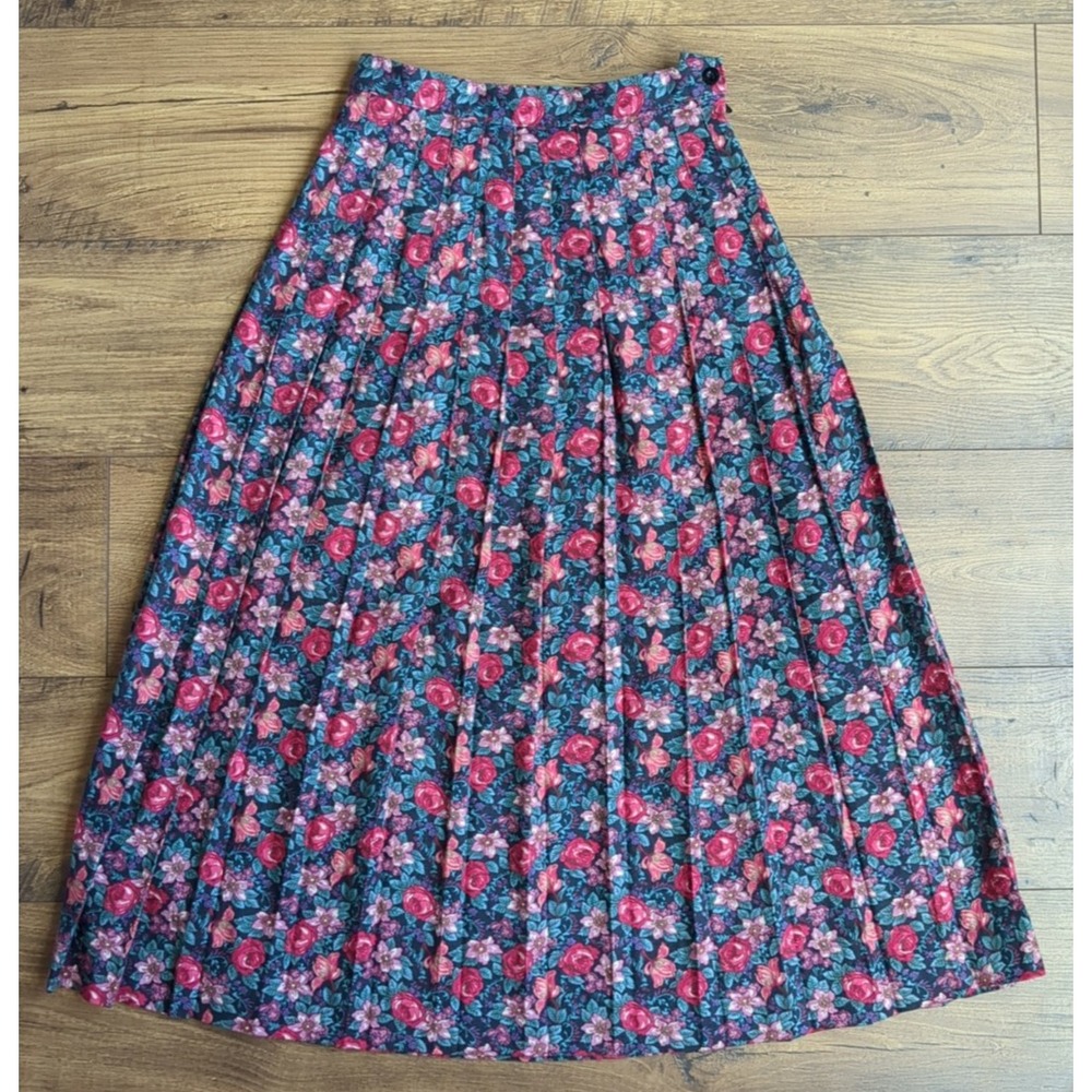 Vtg LAURA ASHLEY Sz 10 Cotton Wool Blend Floral Pleated Maxi Skirt Made‎ in GB
